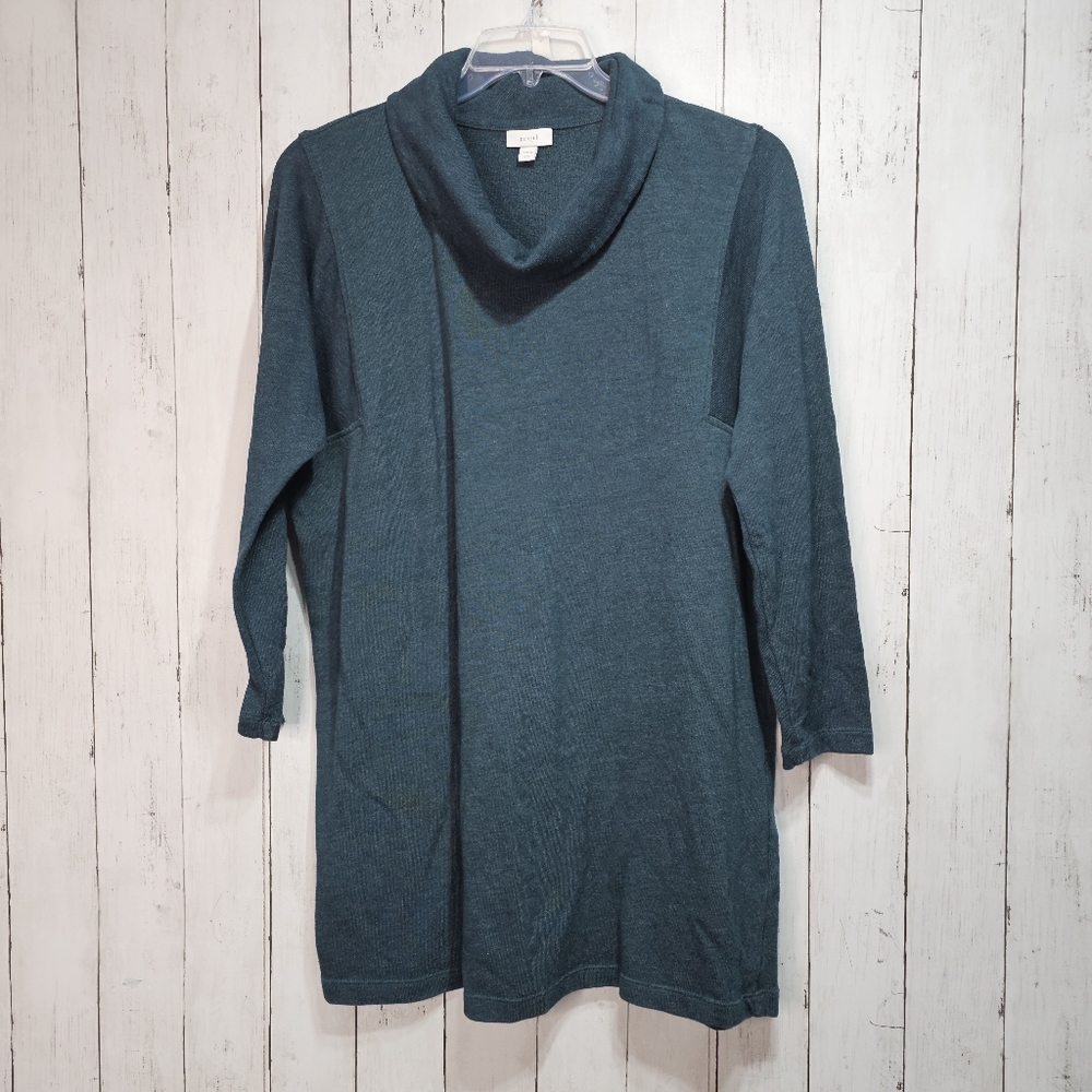 Pure J. Jill Women's Green Ribbed Long Sleeve Cowl Neck Tunic Size Large Petite.